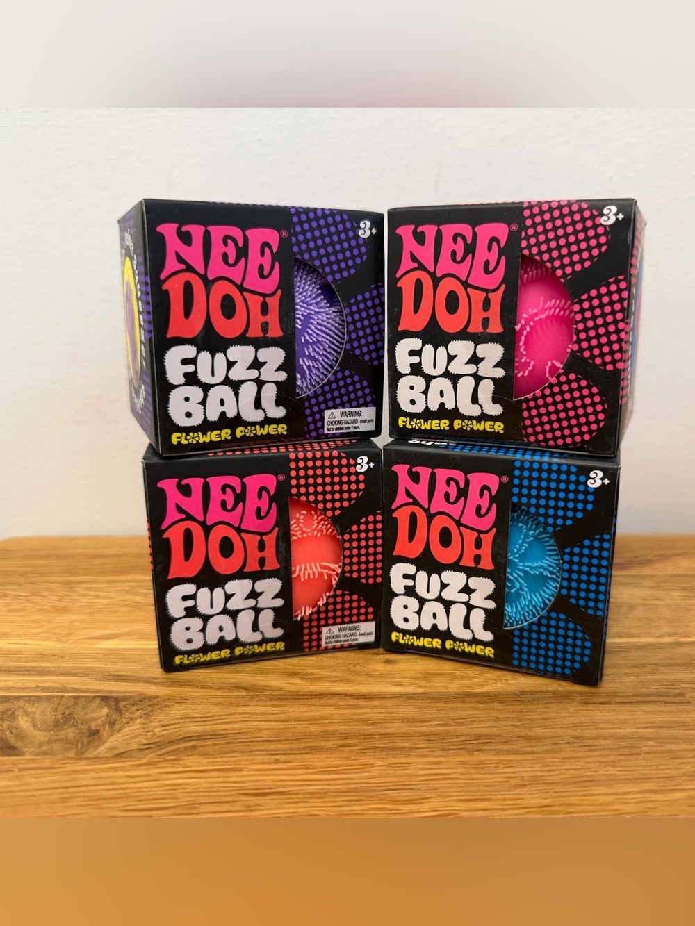 Set of 4 - NeeDoh Fuzz Ball Flower Power Squishy Sensory Fidget